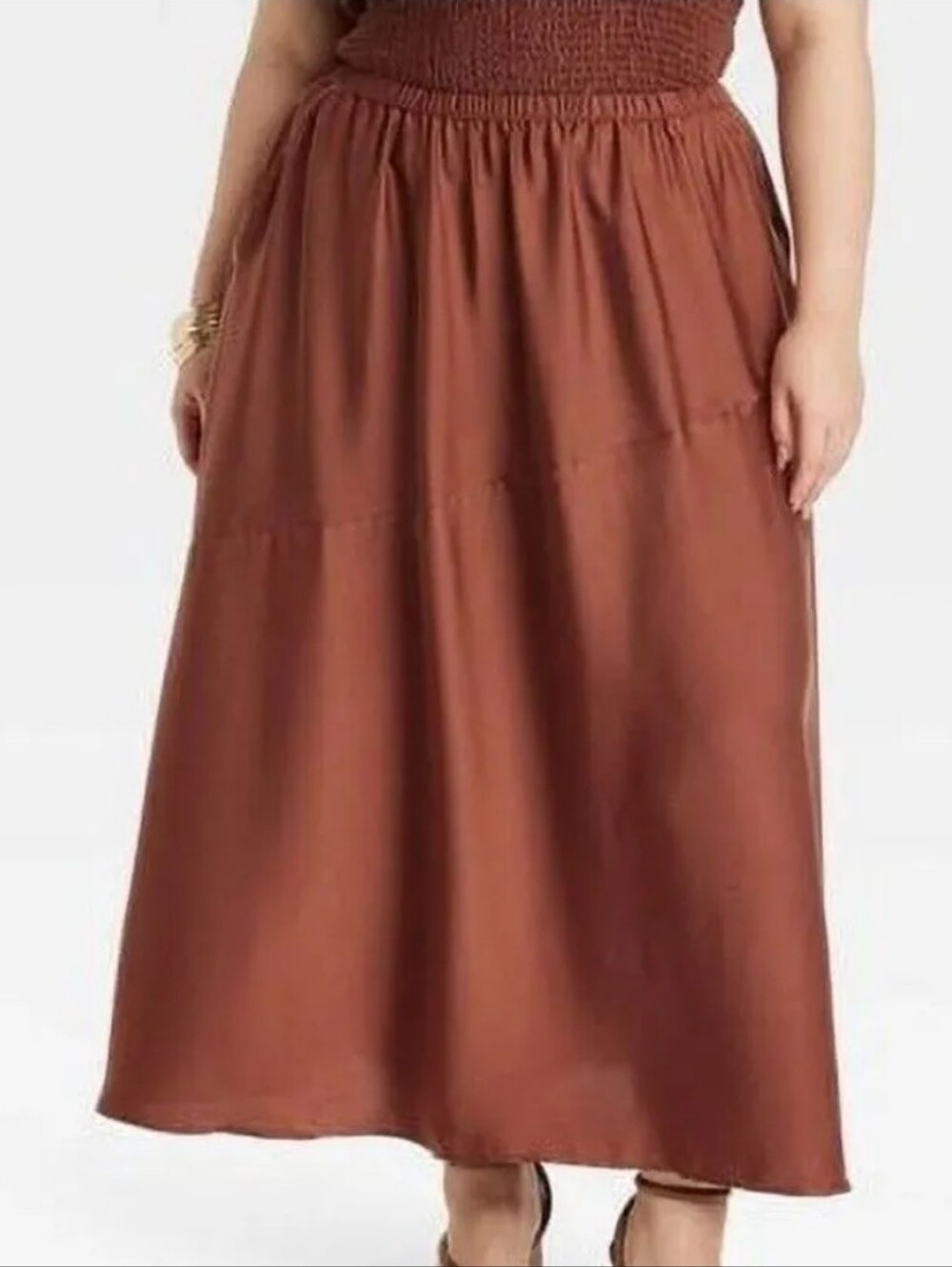 NWT A New Day Skirt Midi/Maxi Satiny Brown Pull On 2X Flowy